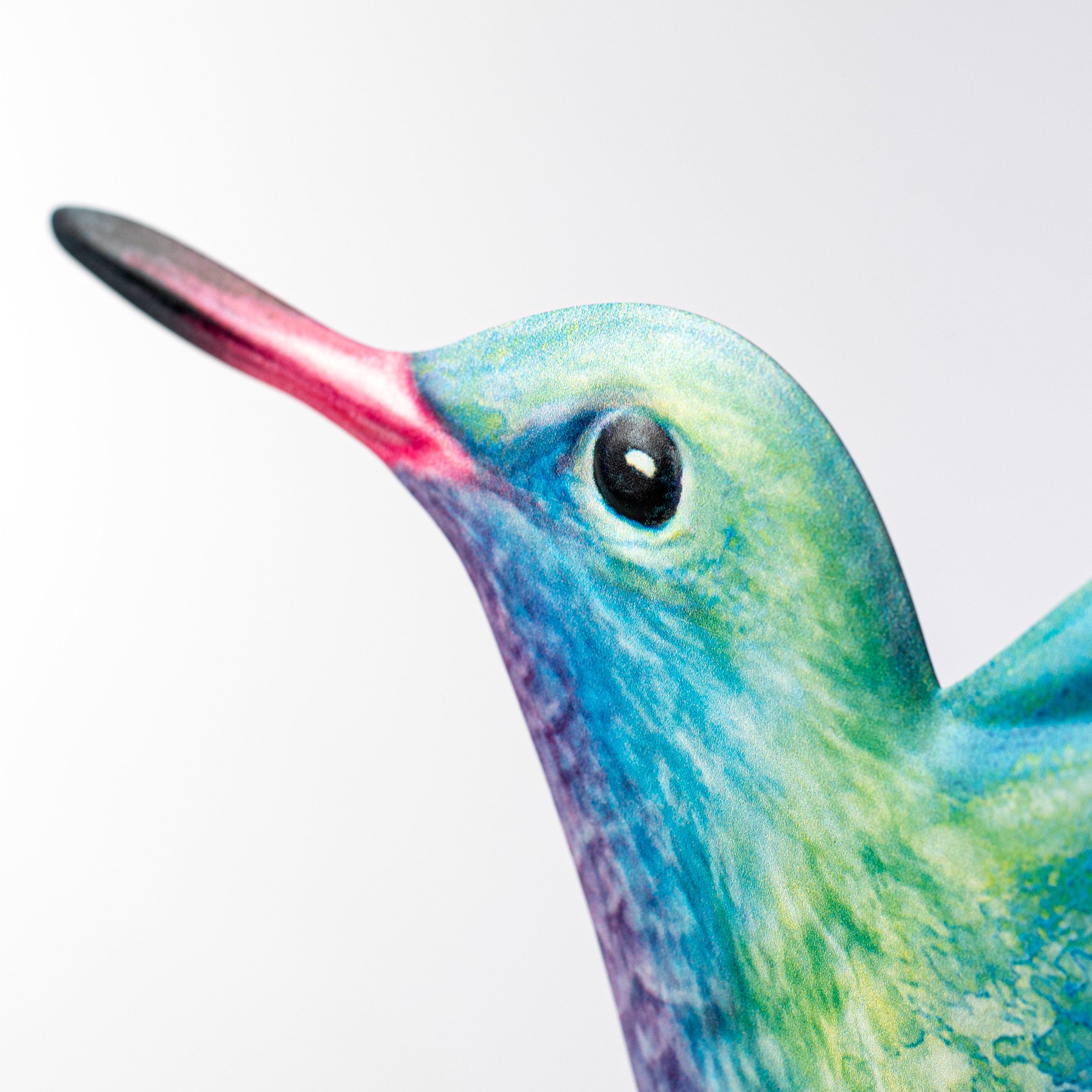 12" Metal Embossed Sign: Green & Pink Hummingbird