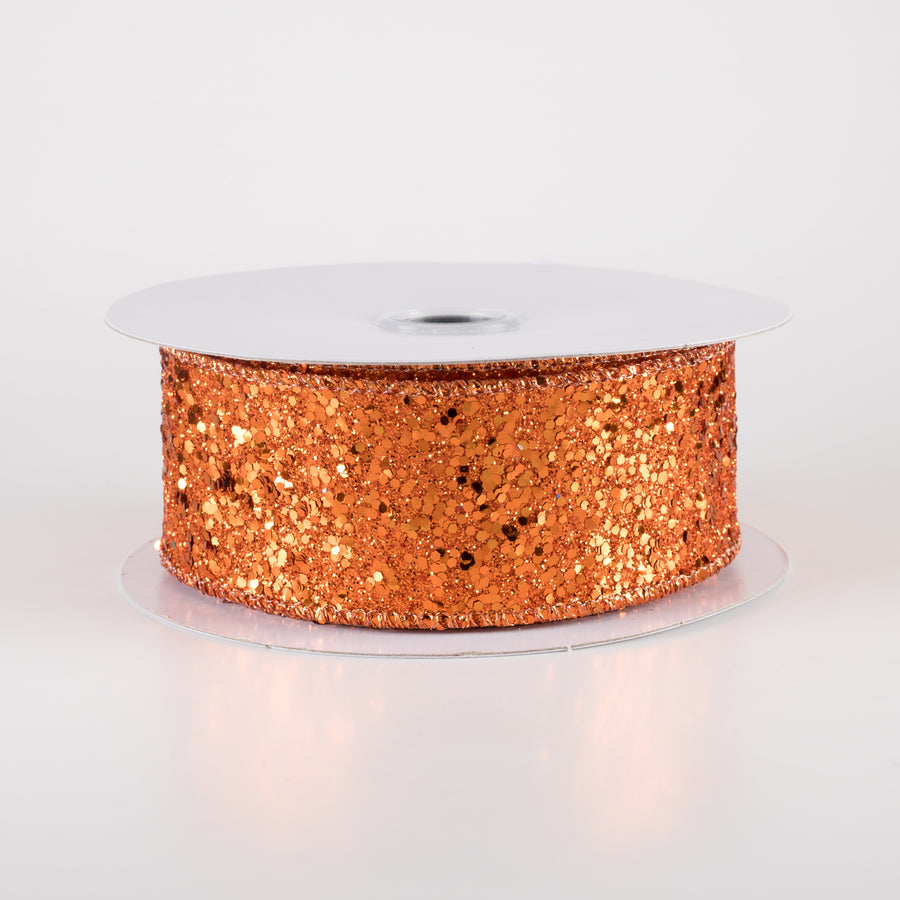 1.5" Large Glitter Ribbon: Orange (10 Yards)