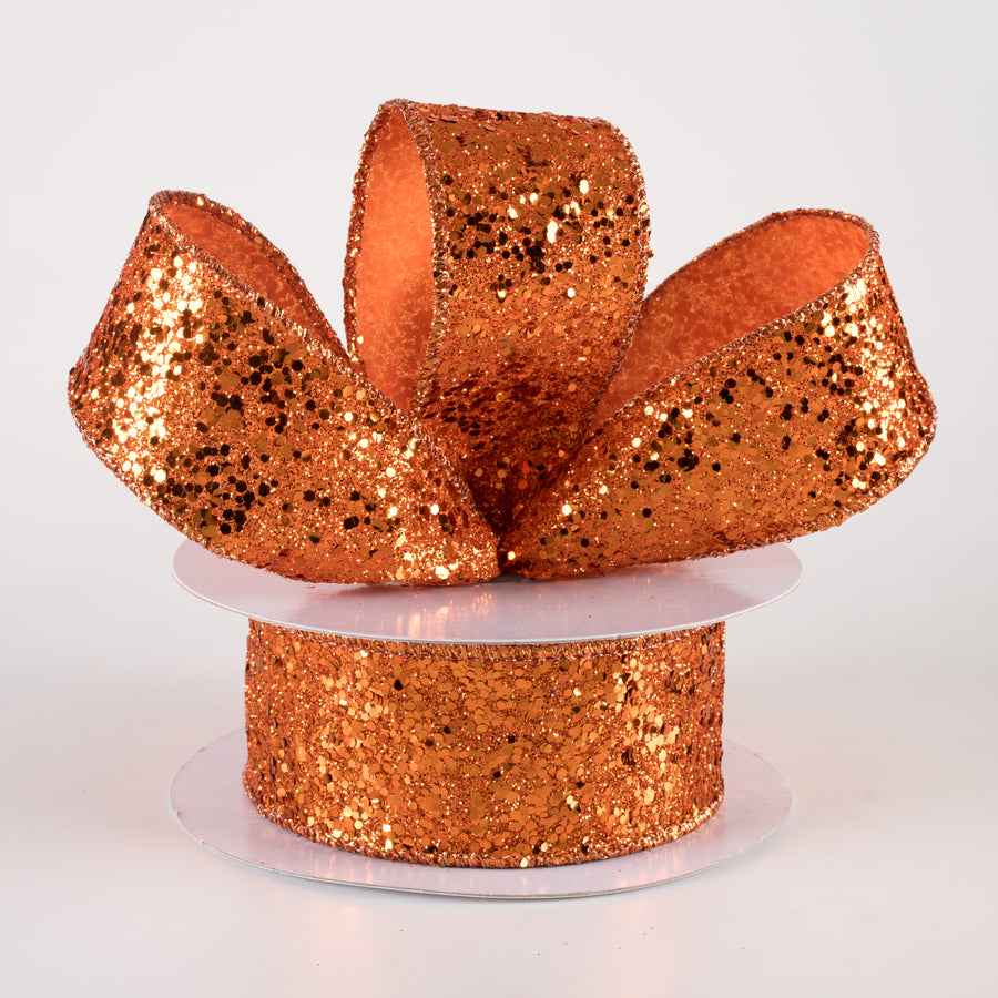 1.5" Large Glitter Ribbon: Orange (10 Yards)