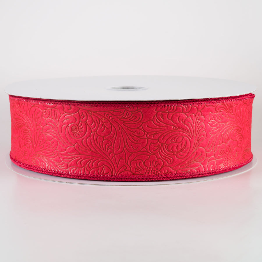 2.5" Embossed Flower Breeze Ribbon: Red (50 Yards)