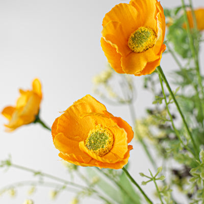 21" Poppy Flower Spray: Yellow