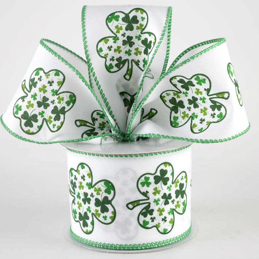 2.5" Satin Shamrock Filled Clover Ribbon (10 Yards)