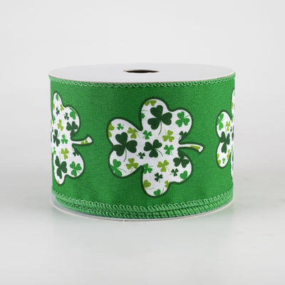 2.5" Satin Shamrock Filled Clover Ribbon: Emerald Green (10 Yards)