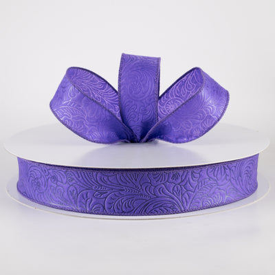 1.5" Embossed Flower Breeze Ribbon: Purple (50 Yards)