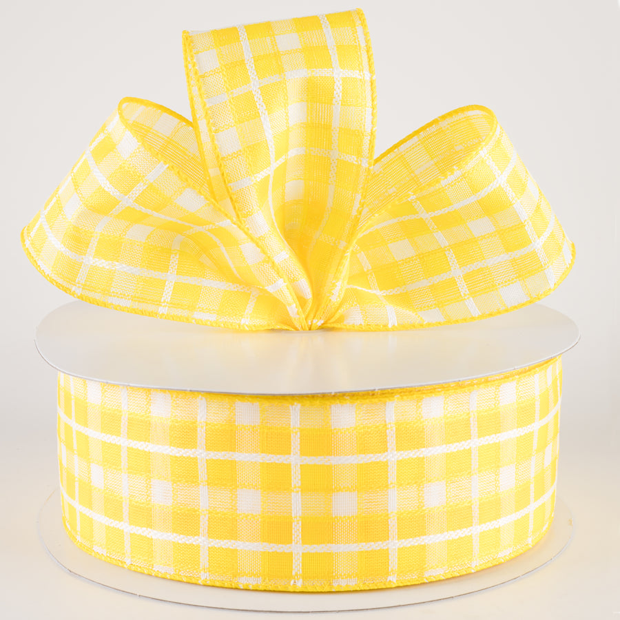 2.5" Kentini Plaid Ribbon: Yellow & White (50 Yards)