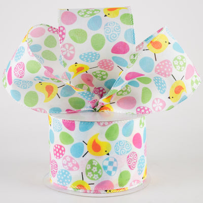 2.5" Linen Patterned Eggs & Chicks Ribbon (10 Yards)