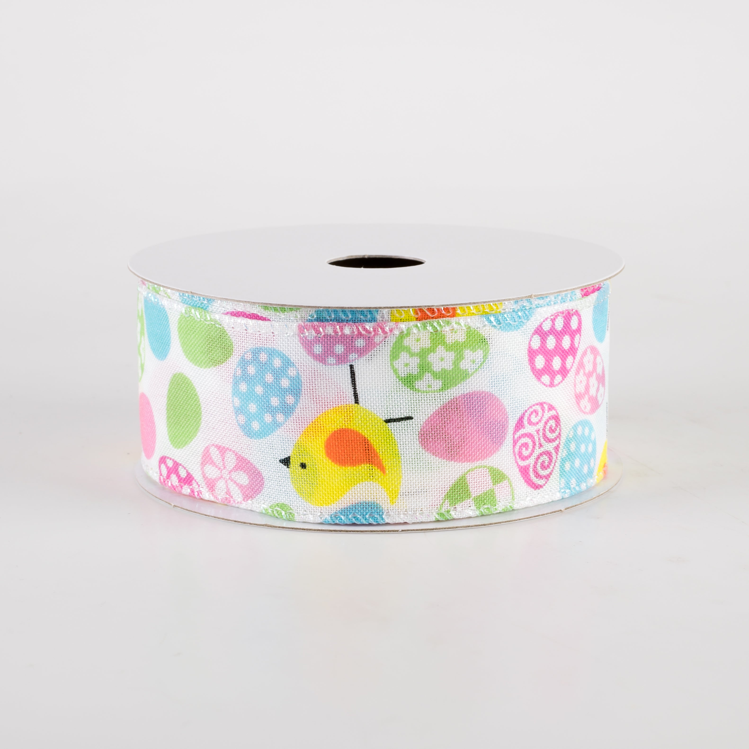 1.5" Linen Patterned Eggs & Chicks Ribbon (10 Yards)