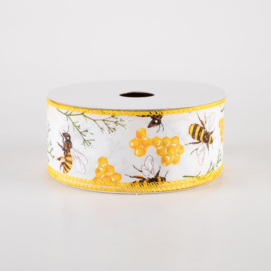 1.5" Satin Bees, Honeycomb, Baby's Breath Ribbon (10 Yards)