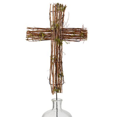 27" Moss Natural Twig Cross Pick