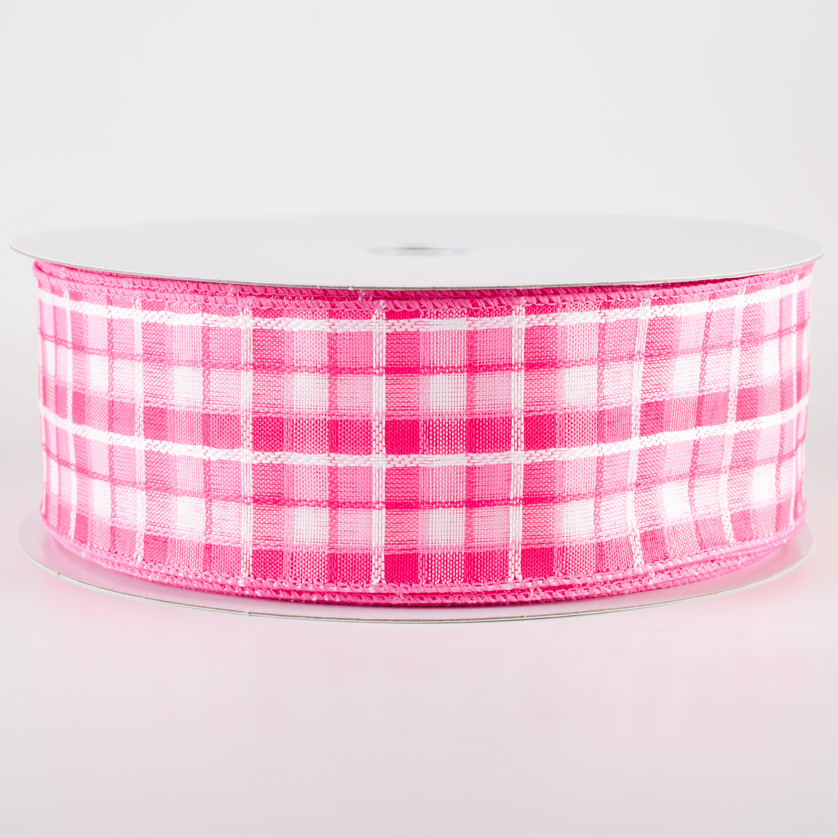 2.5" Kentini Plaid Ribbon: Pink & White (50 Yards)