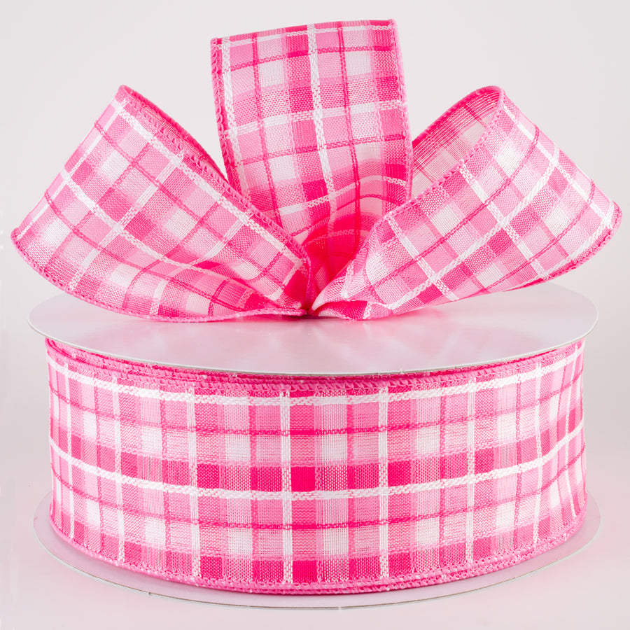 2.5" Kentini Plaid Ribbon: Pink & White (50 Yards)