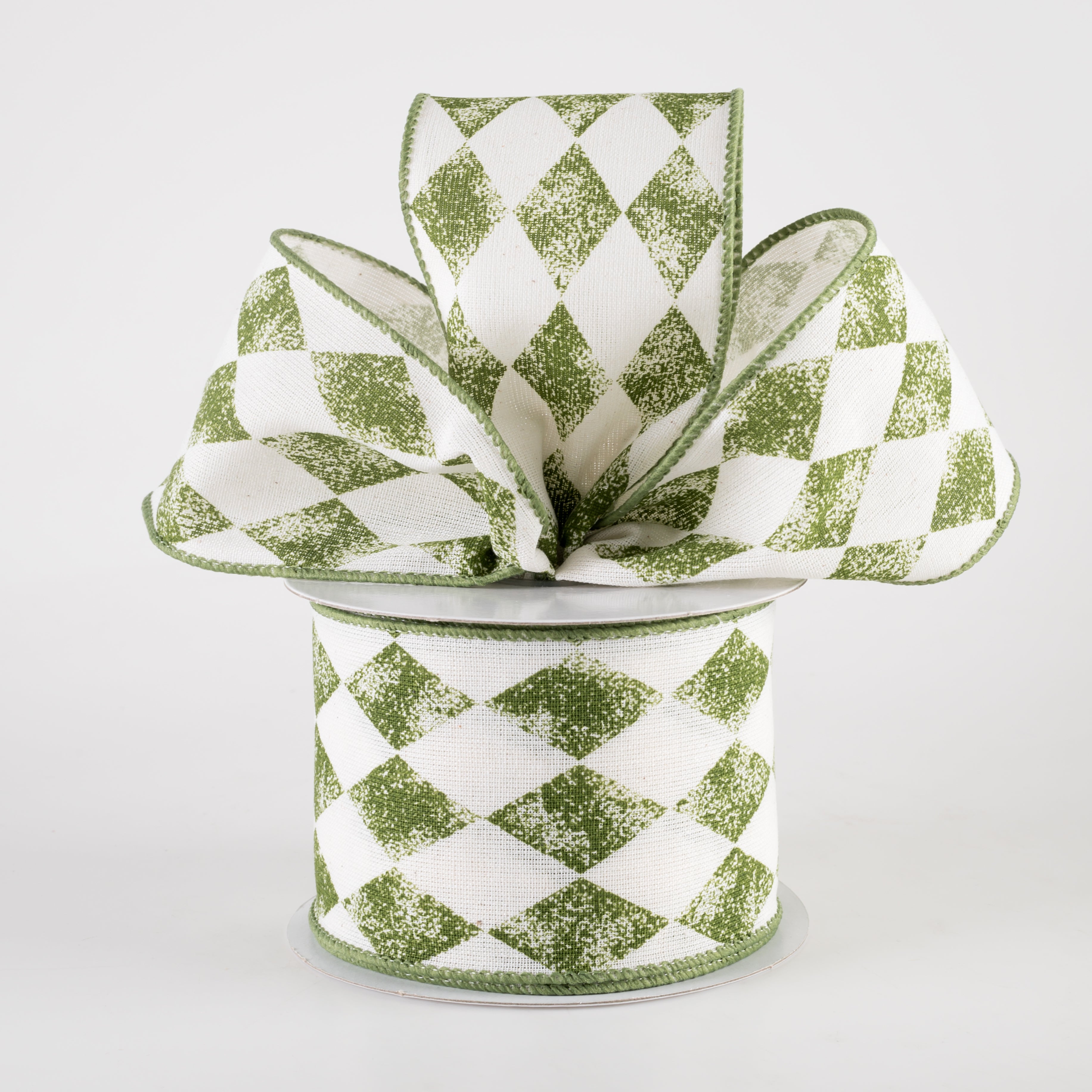 2.5" Stamped Harlequin on Cream Canvas: Moss Green (10 Yards)
