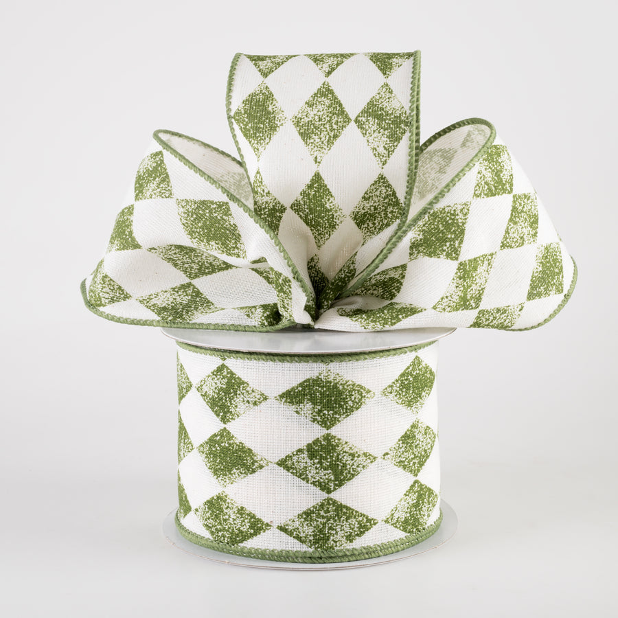 2.5" Stamped Harlequin on Cream Canvas: Moss Green (10 Yards)