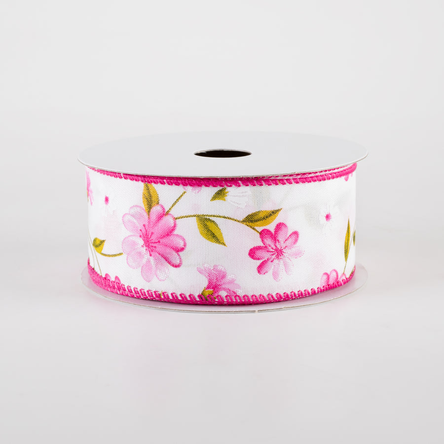 1.5" Satin Flutter Flowers Ribbon: Pink (10 Yards)