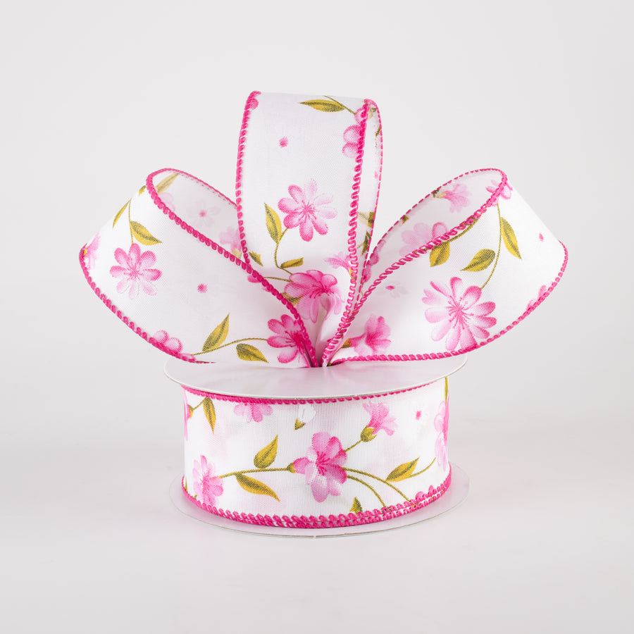 1.5" Satin Flutter Flowers Ribbon: Pink (10 Yards)