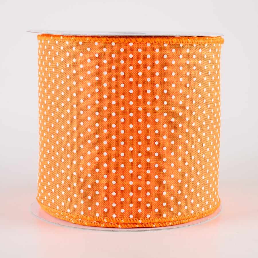 4" Swiss Dots Ribbon: New Orange & White (10 Yards)