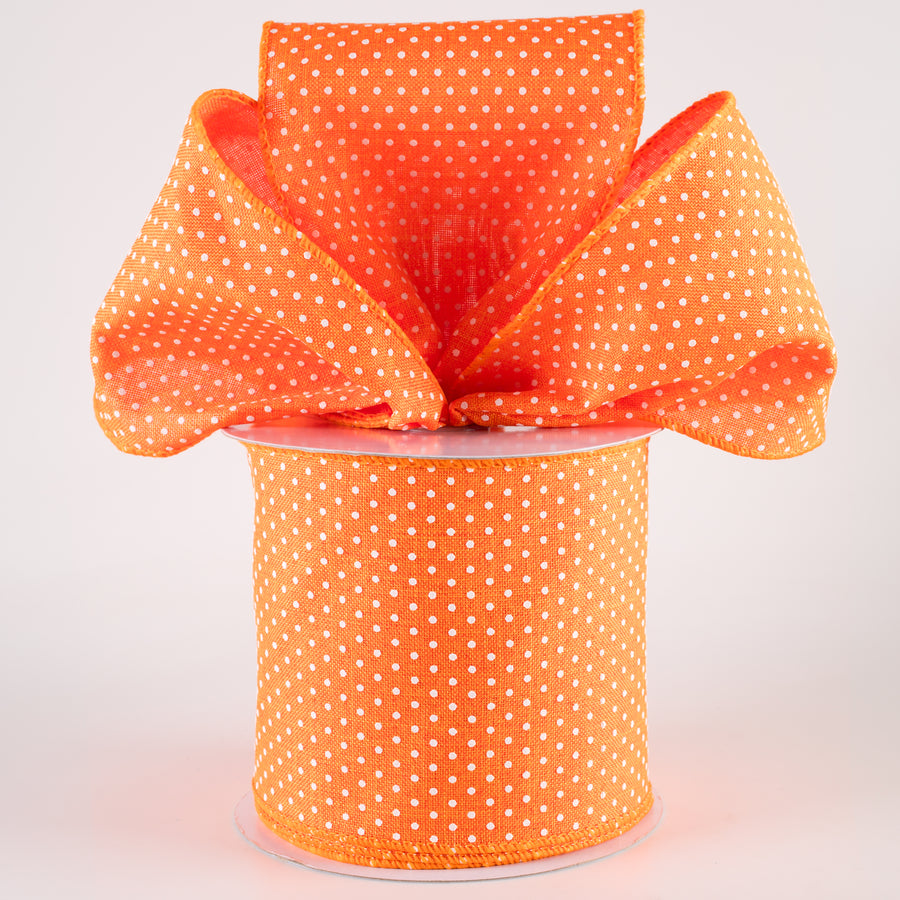 4" Swiss Dots Ribbon: New Orange & White (10 Yards)