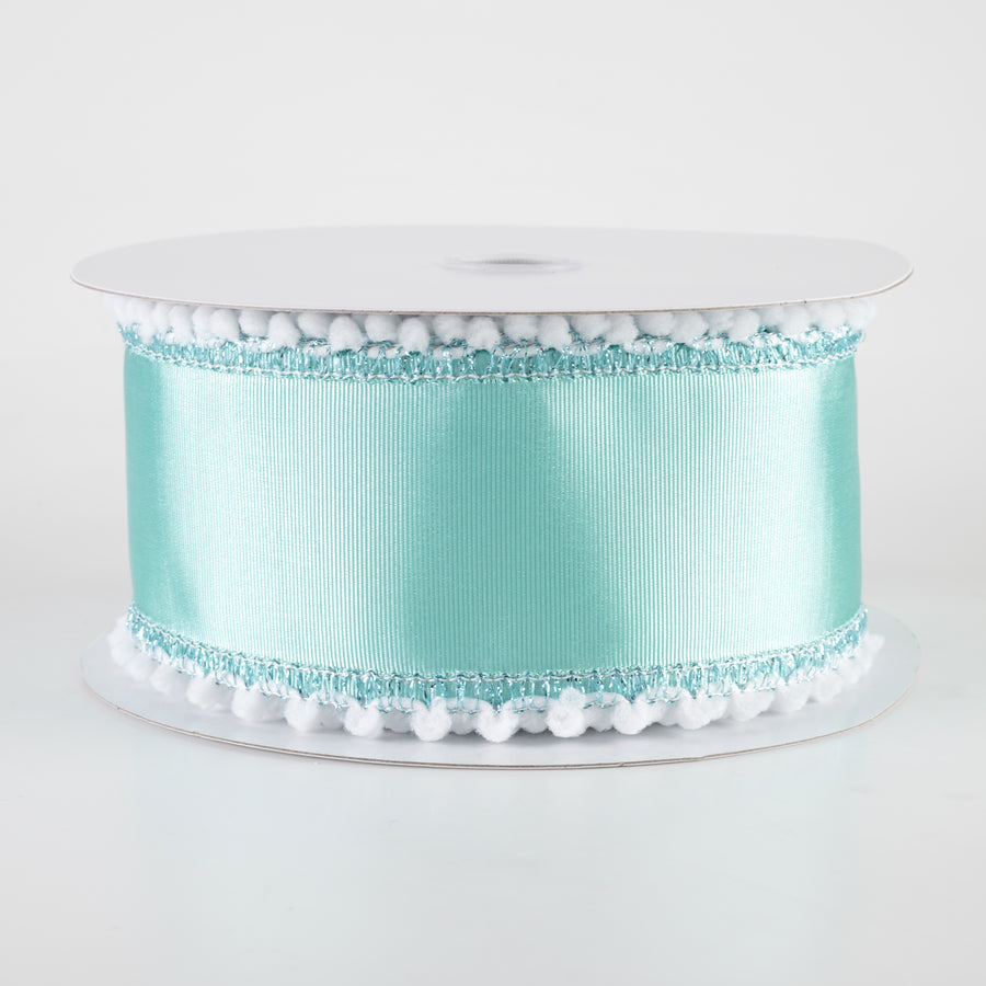 2.5" Snowball Edge Ribbed Satin Ribbon: Aqua Blue (10 Yards)