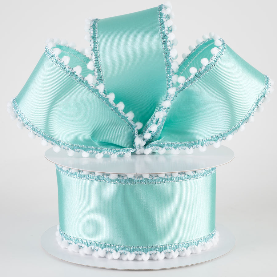 2.5" Snowball Edge Ribbed Satin Ribbon: Aqua Blue (10 Yards)