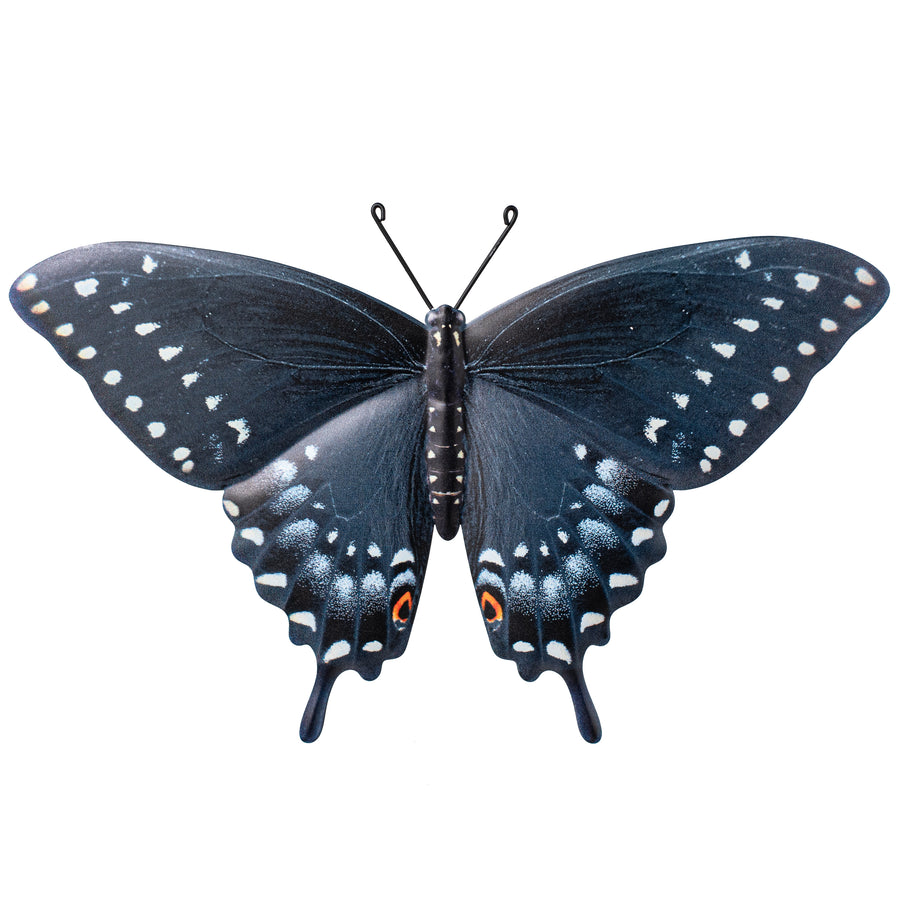 13" Metal Embossed Swallowtail Butterfly Sign: Charcoal, Black & Blue