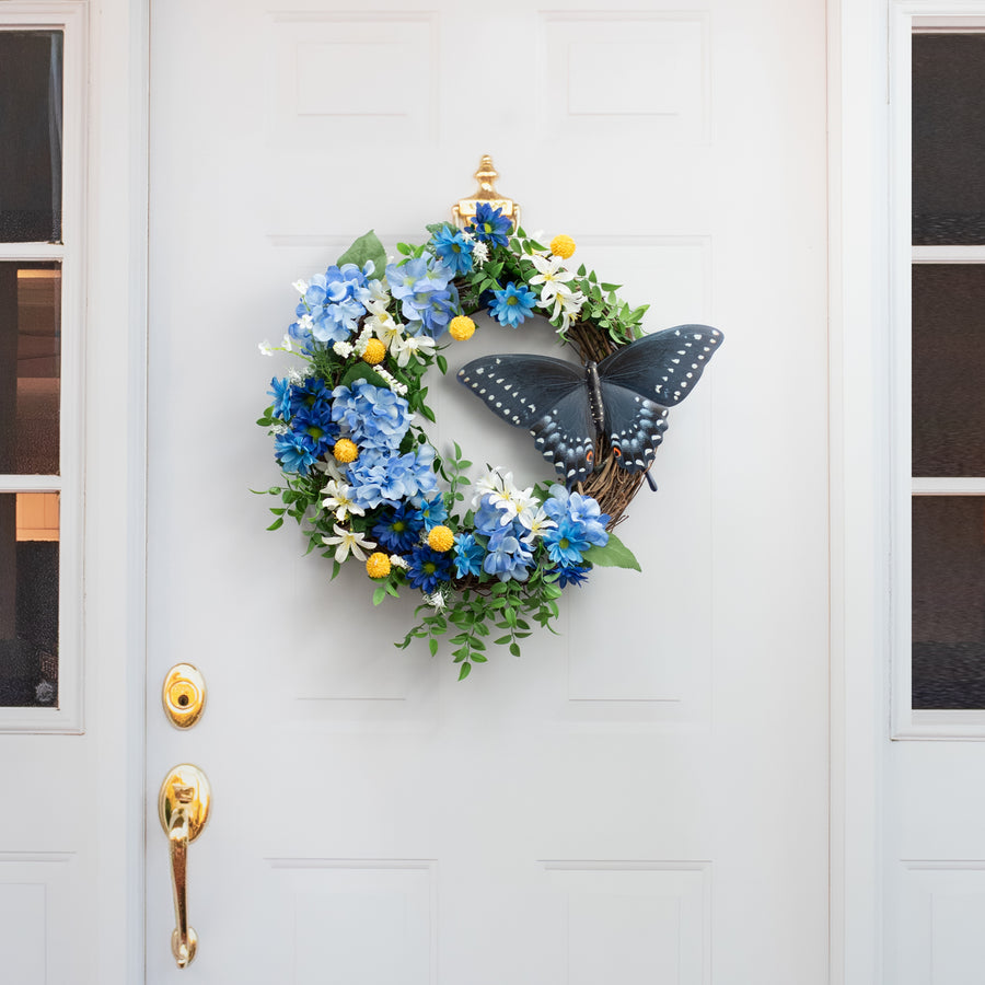 13" Metal Embossed Swallowtail Butterfly Sign: Charcoal, Black & Blue