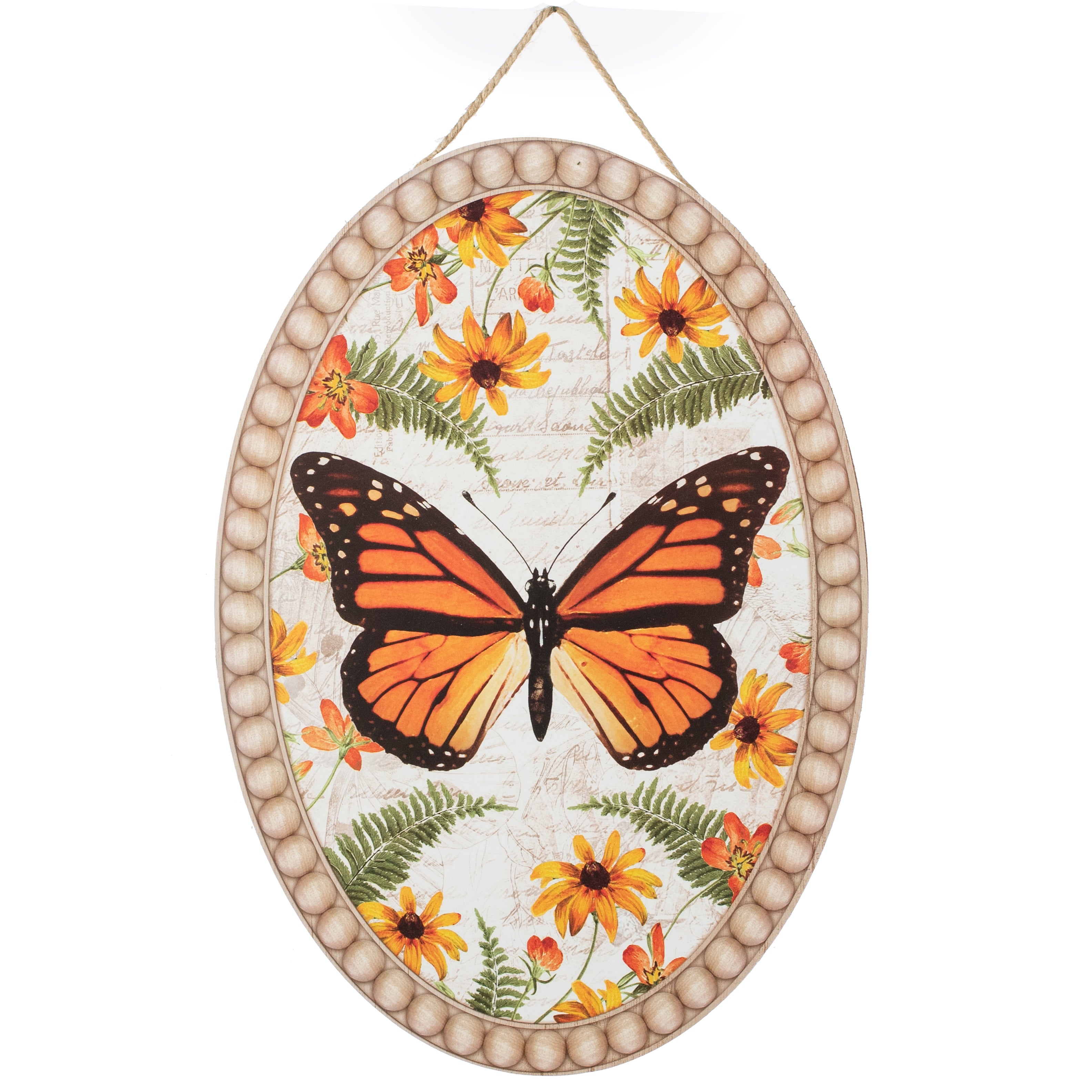 13" Oval Wooden Sign: Monarch Butterfly Bead Edge