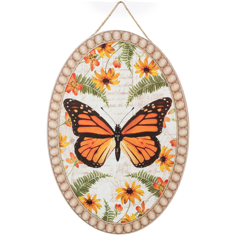 13" Oval Wooden Sign: Monarch Butterfly Bead Edge
