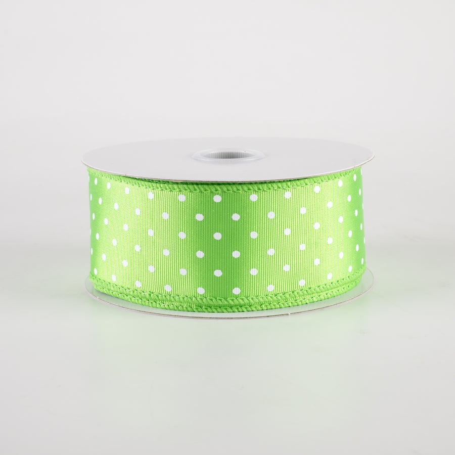 1.5" Ribbed Satin Microdots Ribbon: Lime Green (10 Yards)