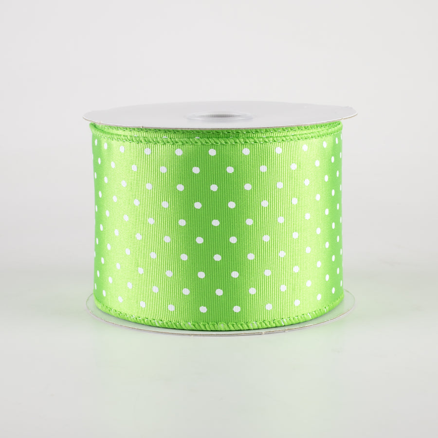 2.5" Ribbed Satin Microdots Ribbon: Lime Green (10 Yards)