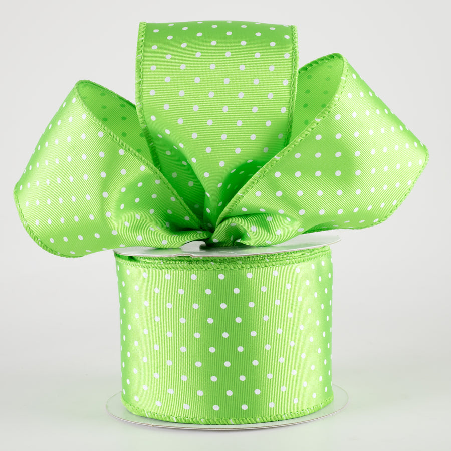 2.5" Ribbed Satin Microdots Ribbon: Lime Green (10 Yards)