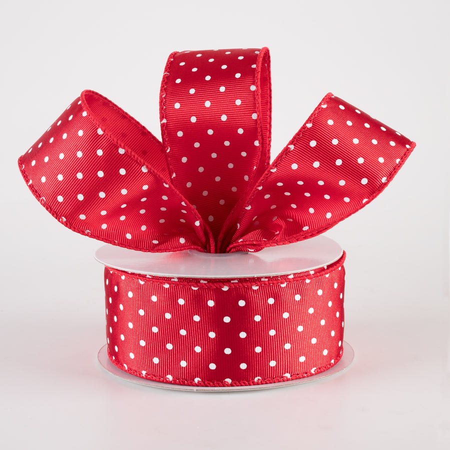 1.5" Ribbed Satin Microdots Ribbon: Red (10 Yards)
