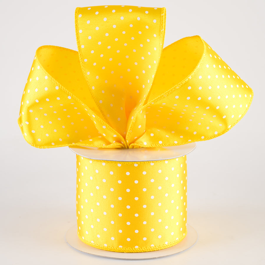 2.5" Ribbed Satin Microdots Ribbon: Yellow (10 Yards)