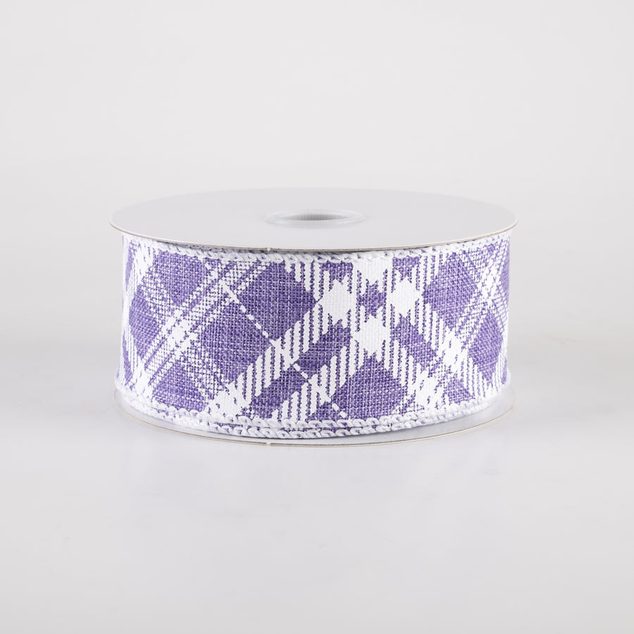 1.5" Linen Sandra Diagonal Plaid Ribbon: Lavender (10 Yards)