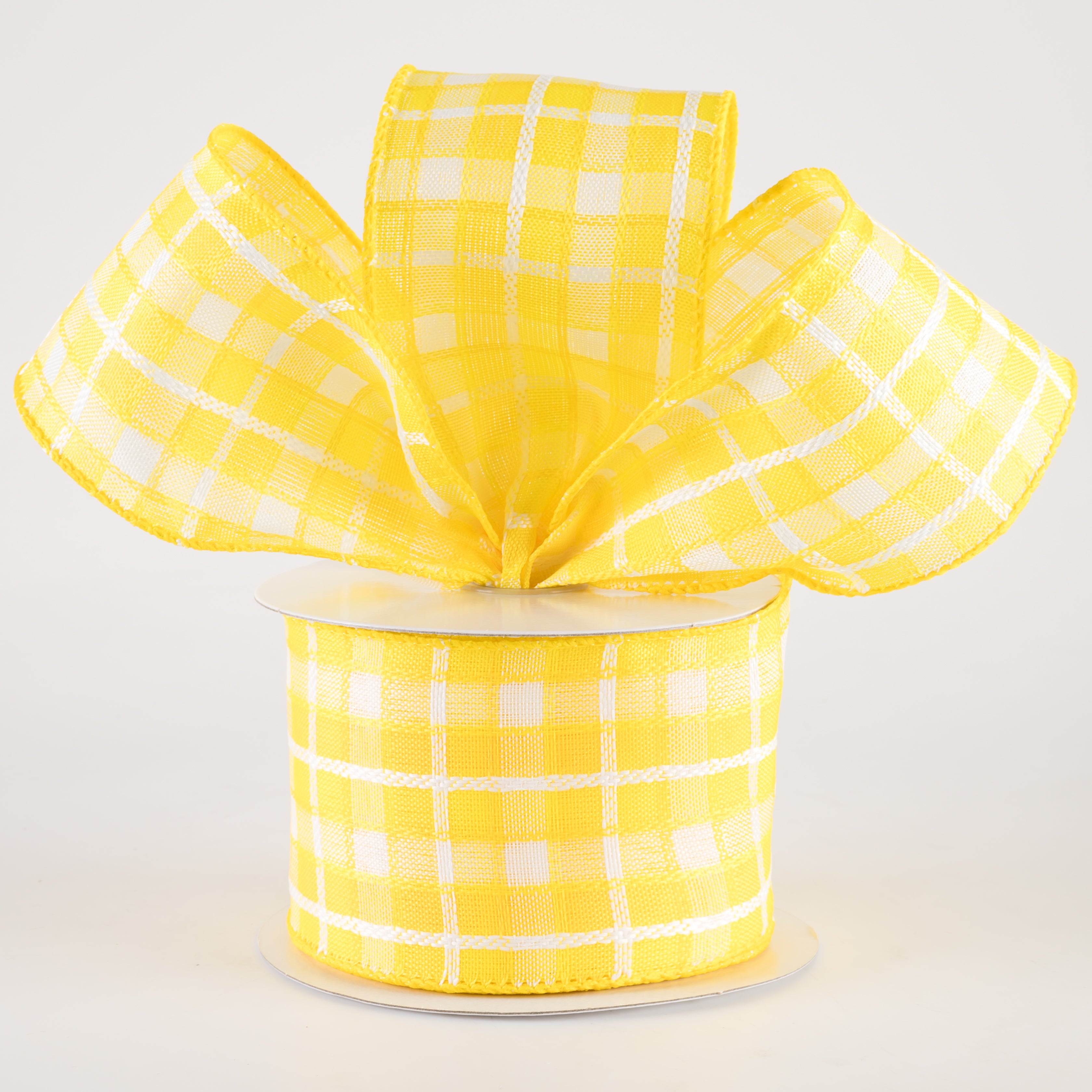 2.5" Kentini Plaid Ribbon: Yellow & White (10 Yards)