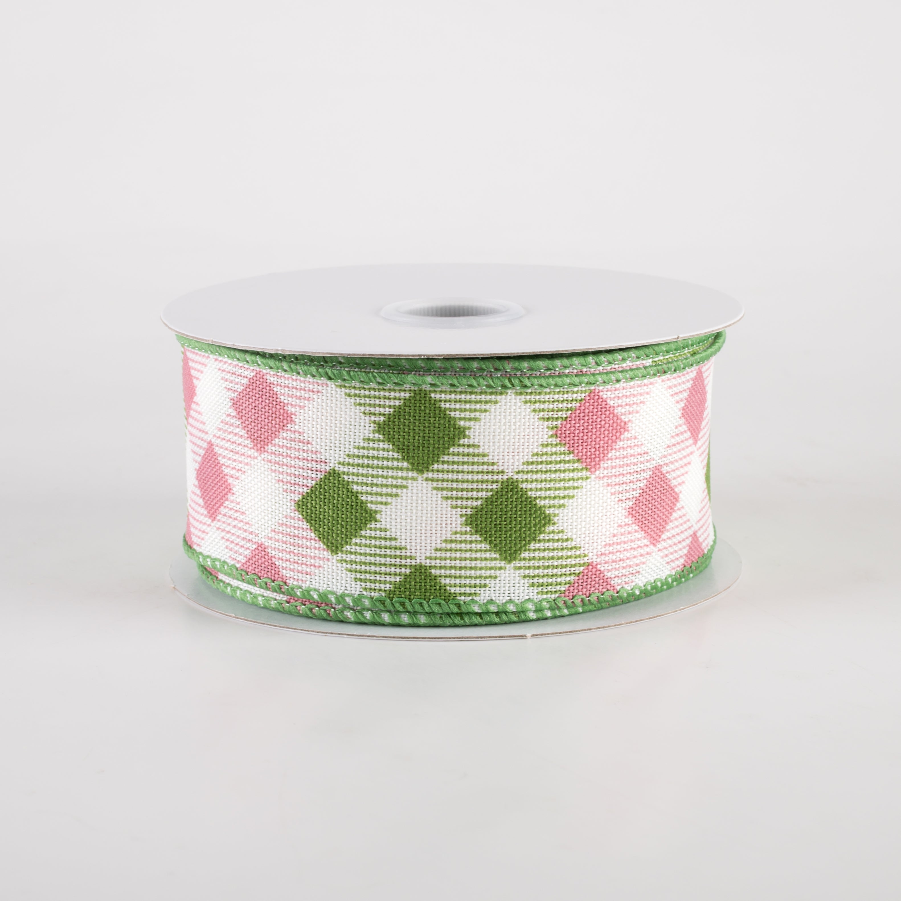 1.5" Linen Diamond Ombré Check Ribbon: Ivory, Sage, Pink (10 Yards)