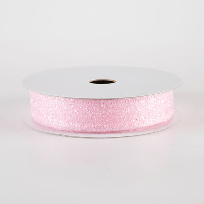 7/8" Candy Glittered Satin Ribbon: Light Pink (10 Yards)