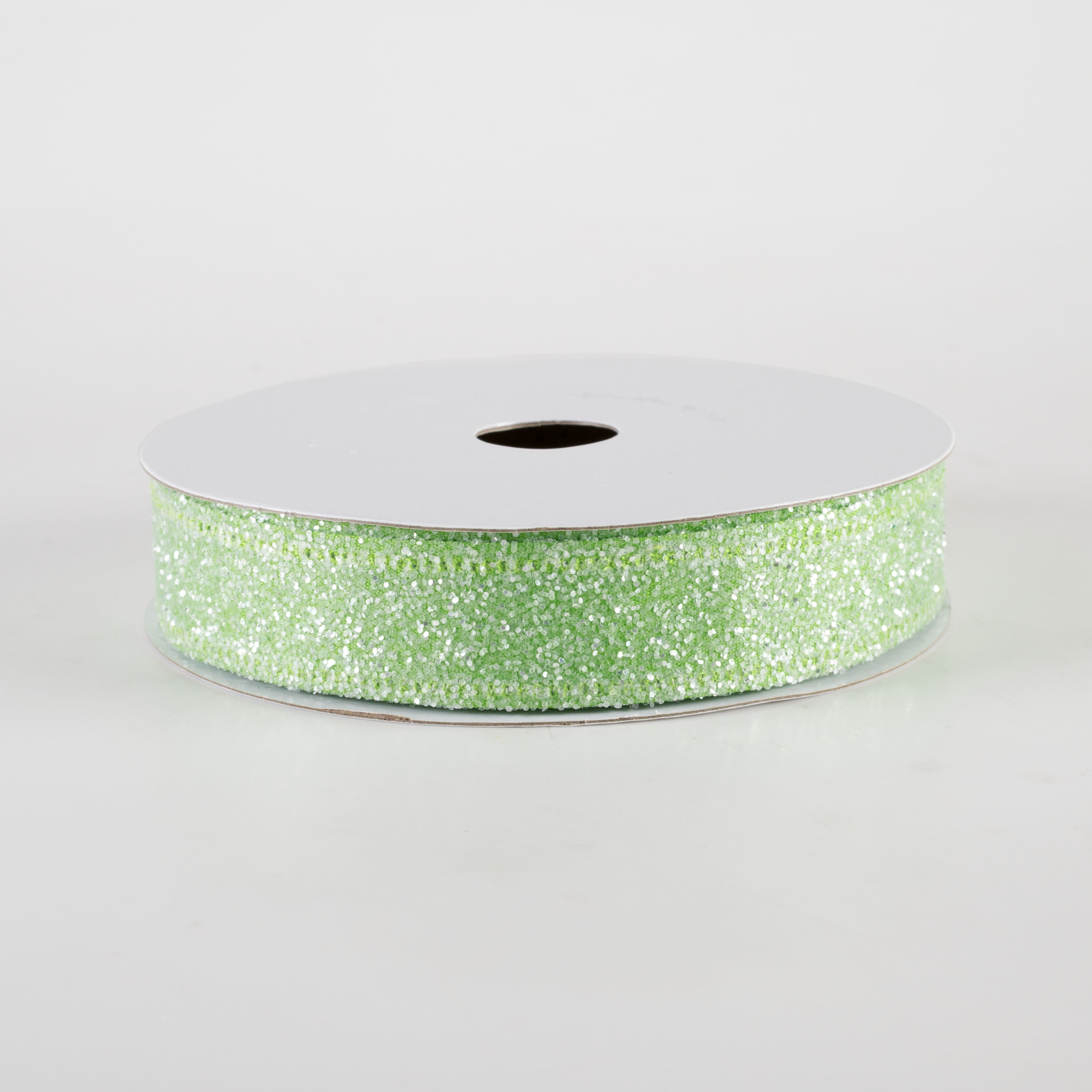 7/8" Candy Glittered Satin Ribbon: Lime Green (10 Yards)