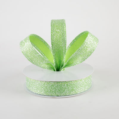 7/8" Candy Glittered Satin Ribbon: Lime Green (10 Yards)