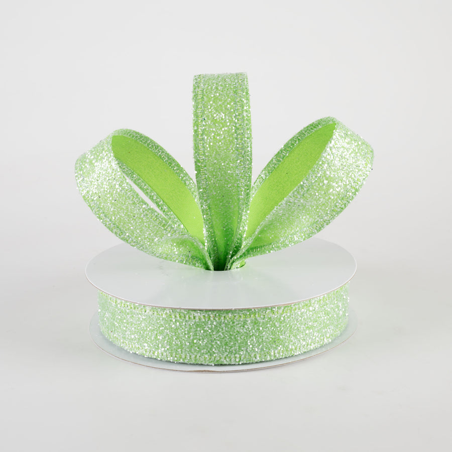 7/8" Candy Glittered Satin Ribbon: Lime Green (10 Yards)