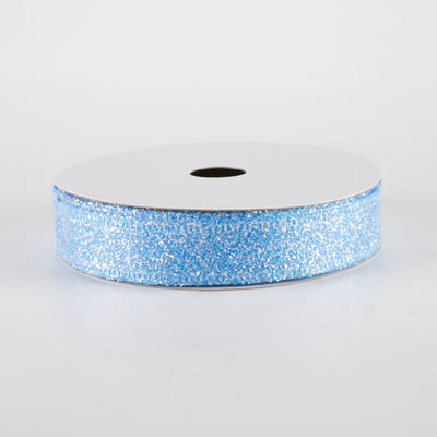 7/8" Candy Glittered Satin Ribbon: Turquoise Blue (10 Yards)