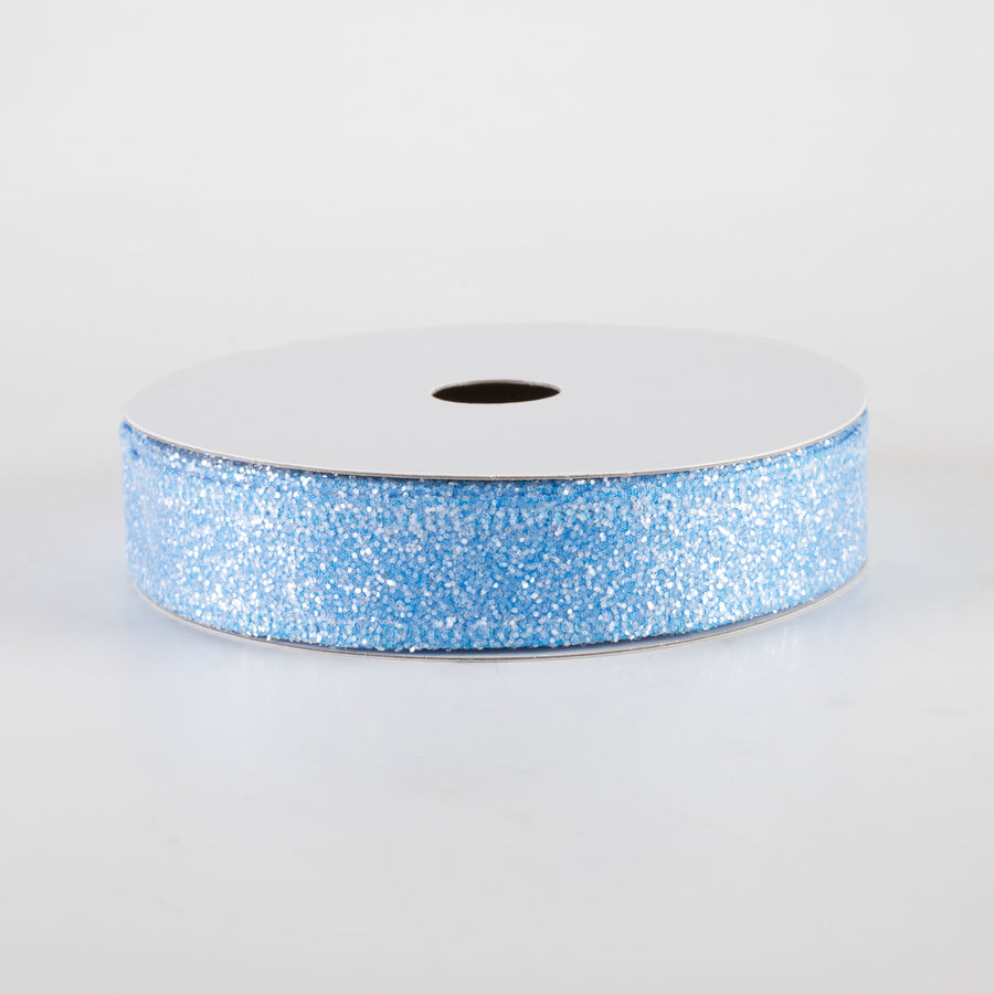 7/8" Candy Glittered Satin Ribbon: Turquoise Blue (10 Yards)