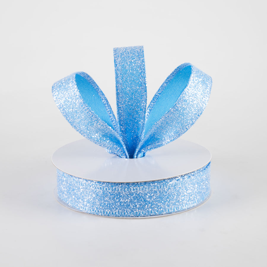 7/8" Candy Glittered Satin Ribbon: Turquoise Blue (10 Yards)