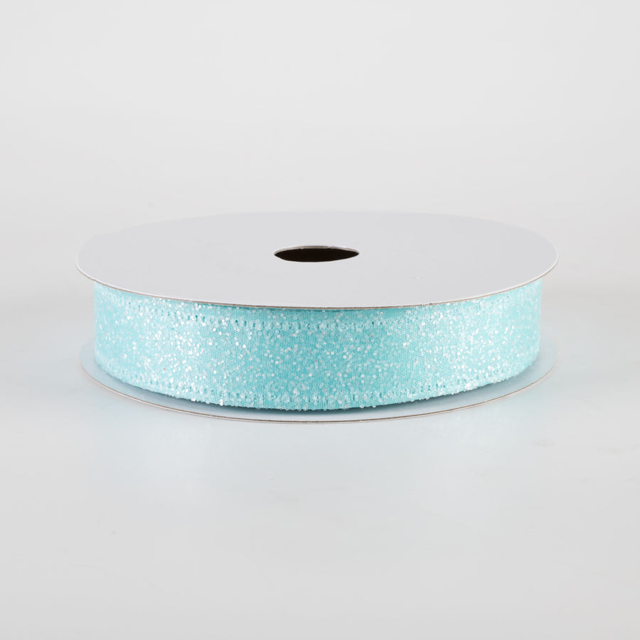 7/8" Candy Glittered Satin Ribbon: Aqua Blue (10 Yards)