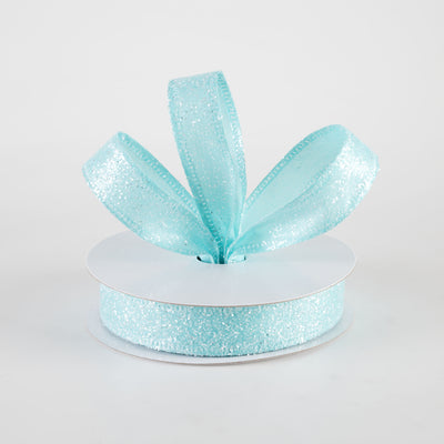 7/8" Candy Glittered Satin Ribbon: Aqua Blue (10 Yards)