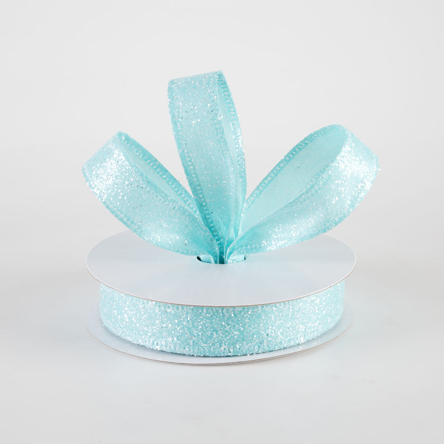 7/8" Candy Glittered Satin Ribbon: Aqua Blue (10 Yards)