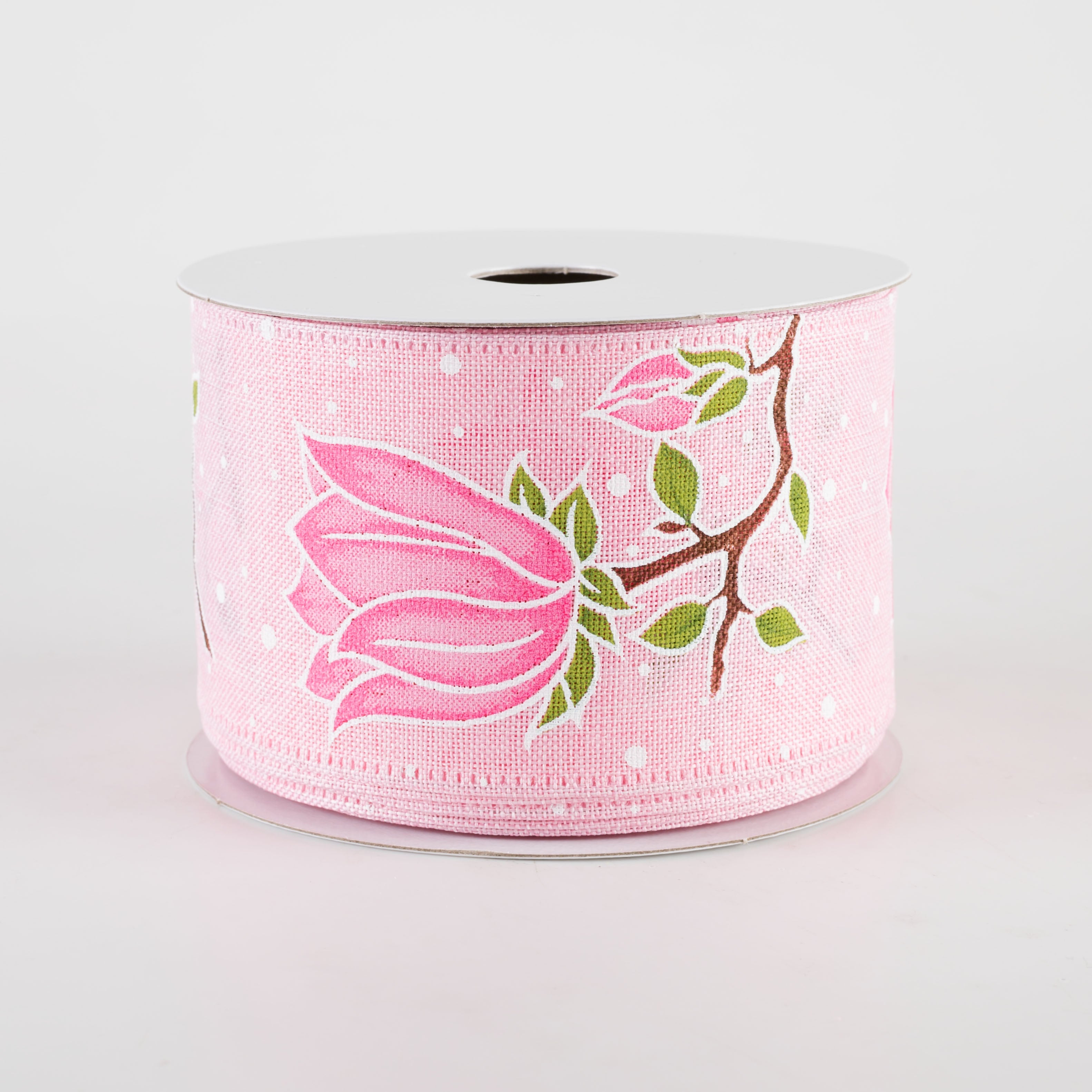 2.5" Linen Giant Tulips Ribbon: Light Pink (10 Yards)