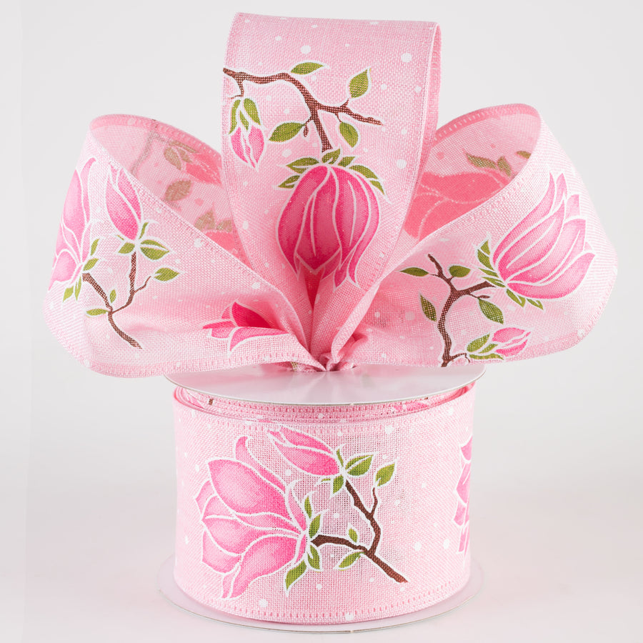 2.5" Linen Giant Tulips Ribbon: Light Pink (10 Yards)