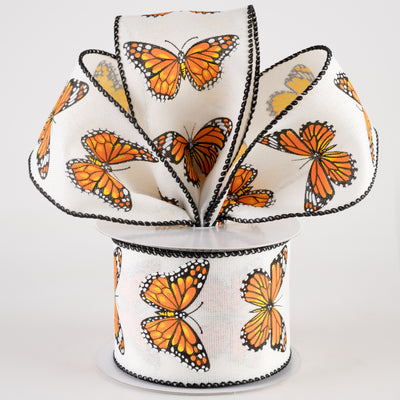 2.5" Linen Monarch Butterfly Ribbon: Ivory (10 Yards)