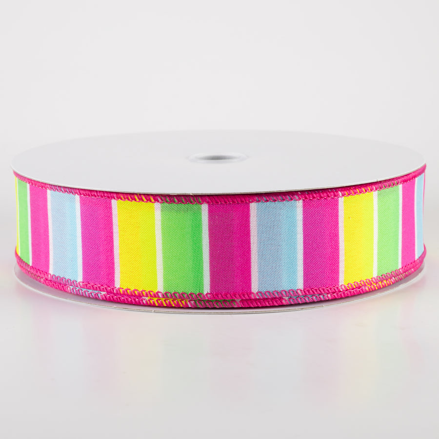 1.5" Wide Stripes Ribbon: Fuchsia Pink, Aqua, Yellow, Lime (50 Yards)
