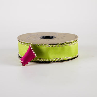 [D Stevens] 1" Taffeta Double Sided Ribbon: Hot Pink & Apple Green (10 Yards)
